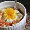 150 Calorie Spicy Asiago and Spinach Baked Eggs