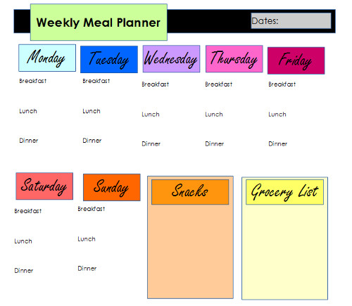 Print out this weekly calendar to start planning your meals now!