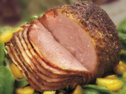 Baked Ham with Peach Walnut Sauce